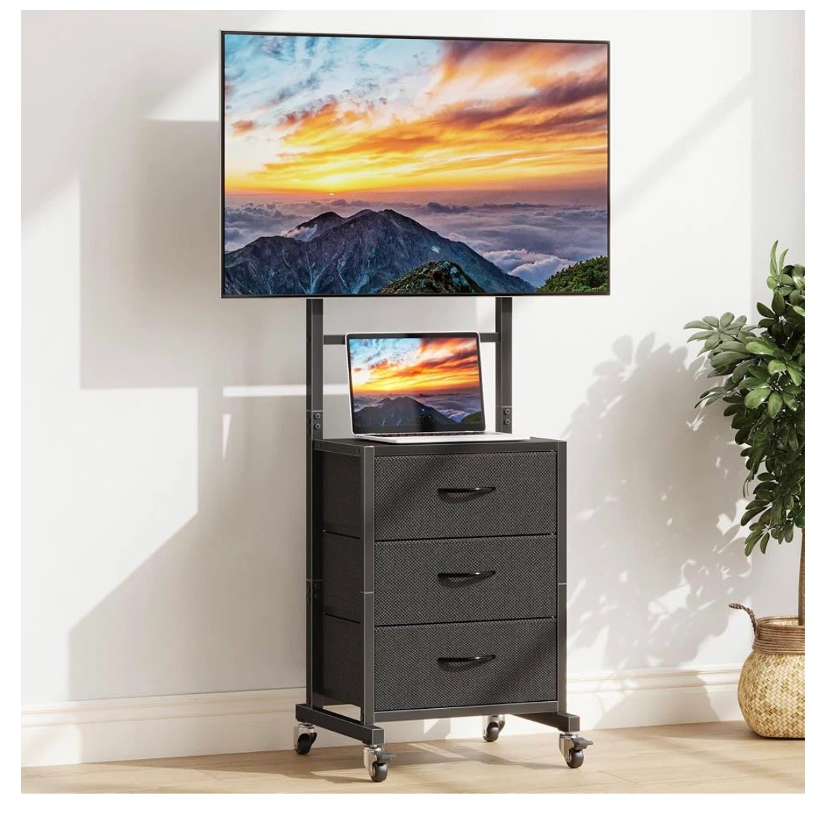 Rolling TV Stand with 3 Drawers - Fits 32"-55" TVs