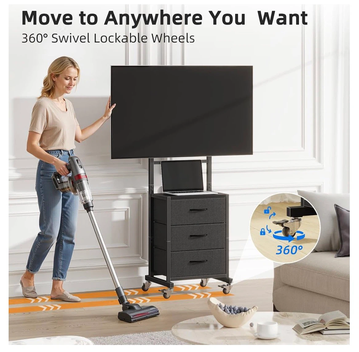 Rolling TV Stand with 3 Drawers - Fits 32"-55" TVs - photo 2