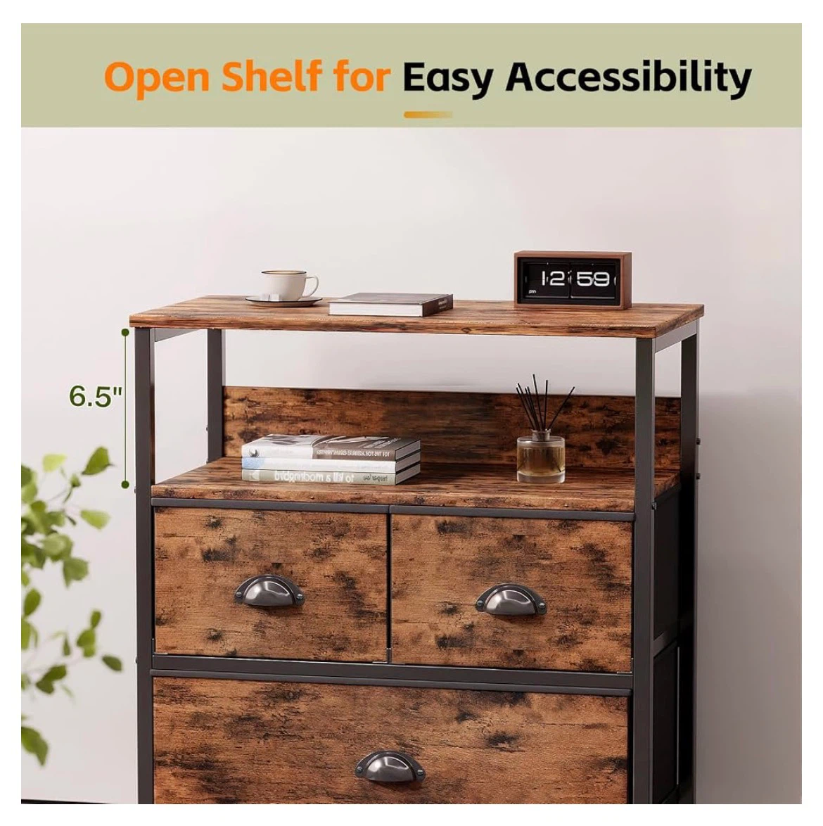 Rustic Wood Nightstand with 3 Fabric Drawers - photo 3