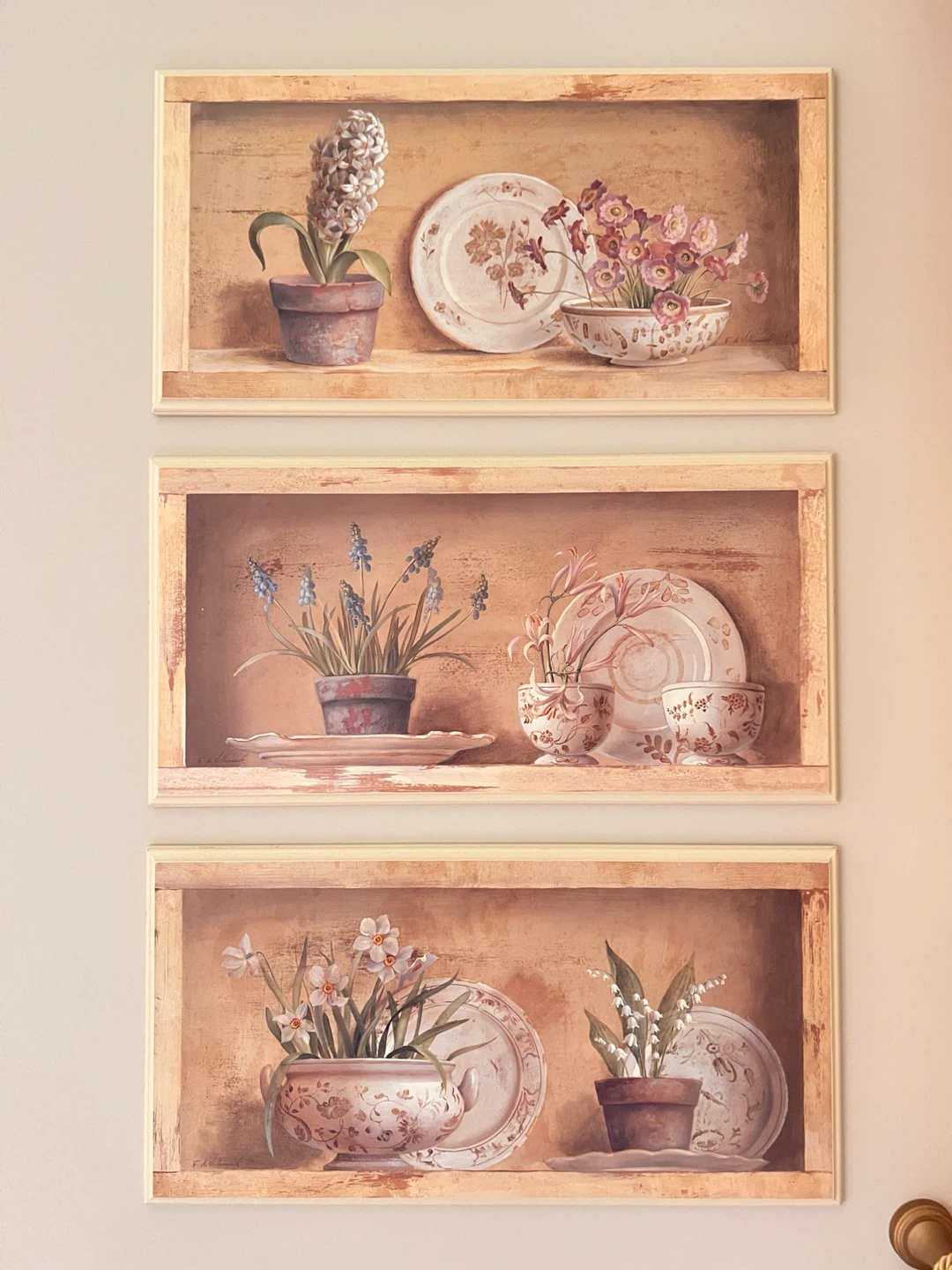 Set of 3 F. de Villemont Floral Art Prints