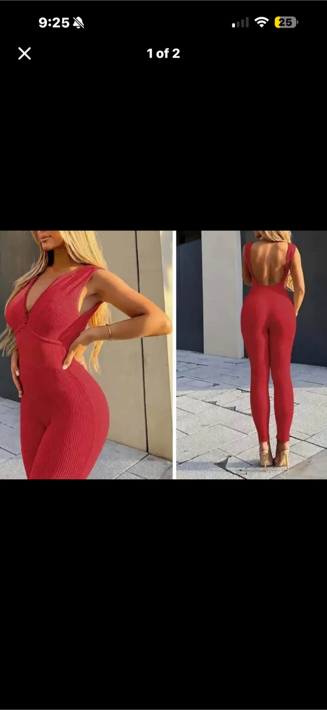 Brand New Red Ribbed Jumpsuit. Size Med