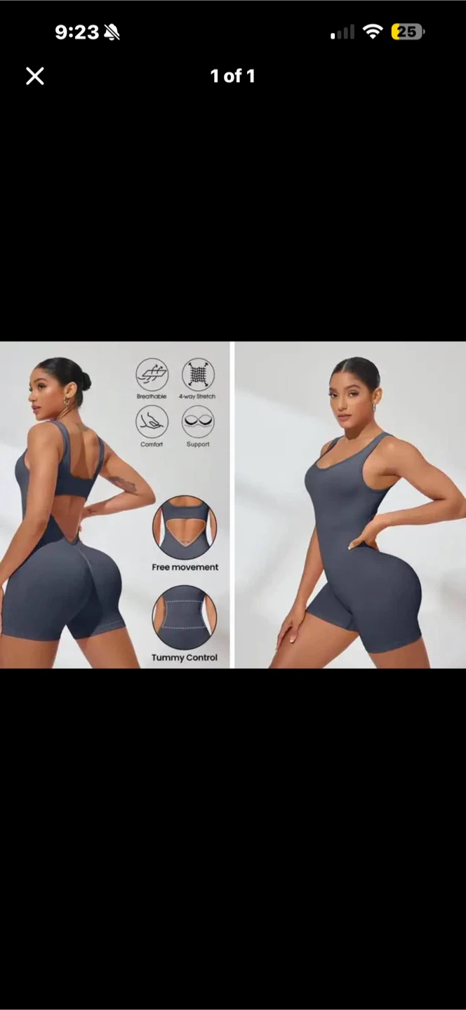 Brand New Grey Backless Yoga Romper. Size Large