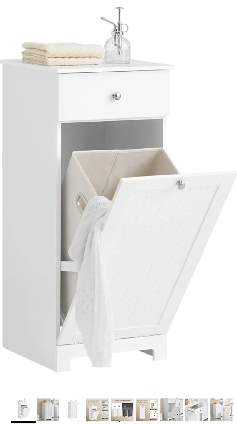 White Laundry Hamper Cabinet with Drawer - photo 2