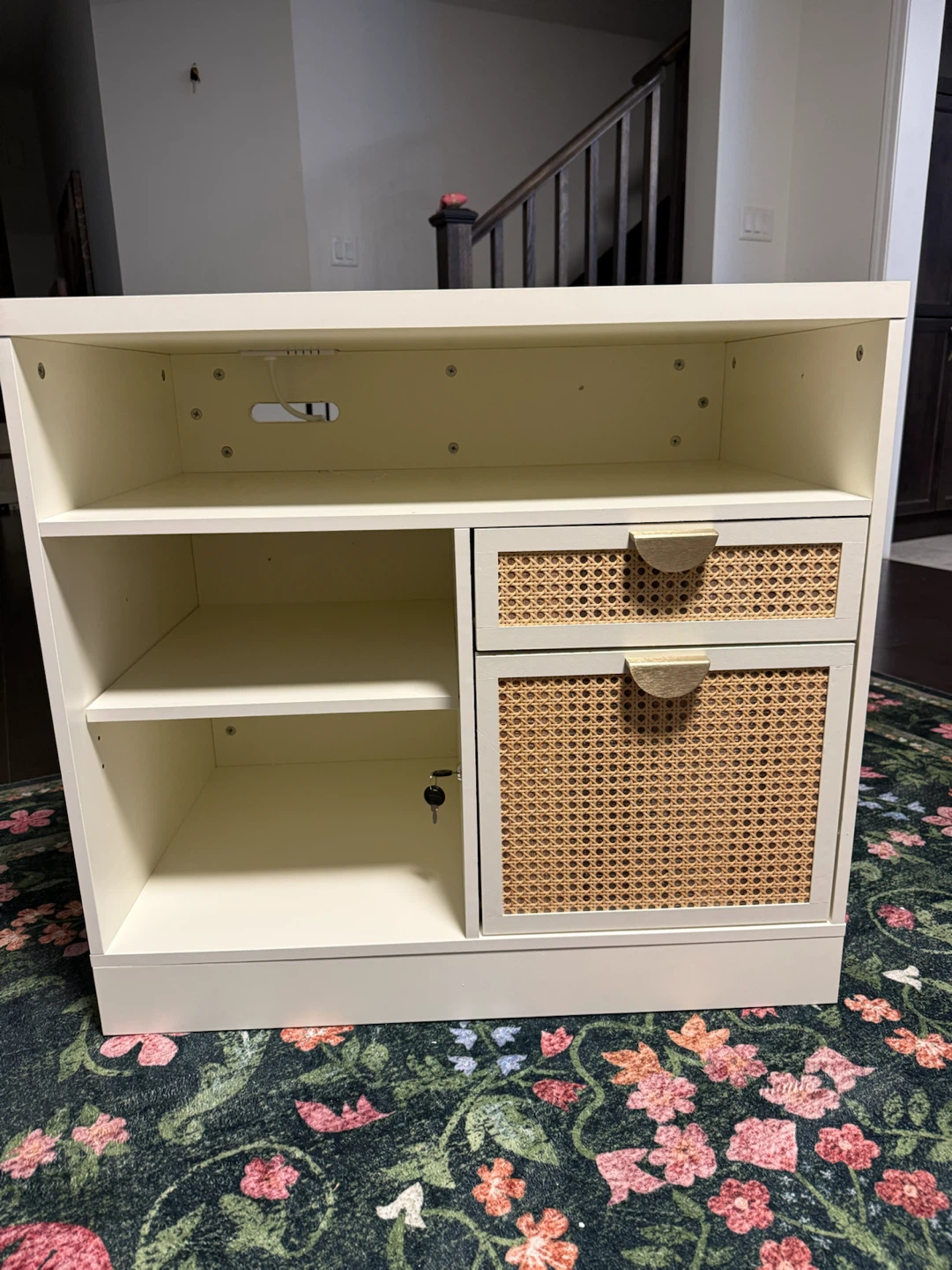 Cream Rattan Storage Cabinet with Power Outlet - photo 2