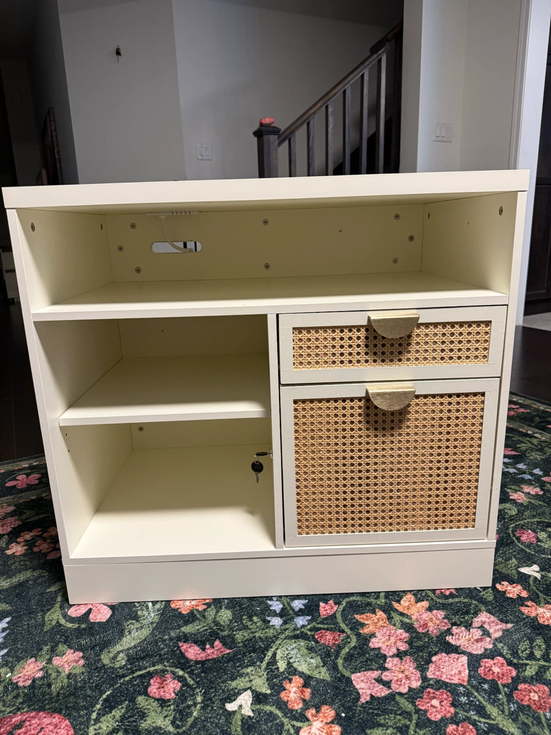 Cream Rattan Storage Cabinet with Power Outlet - photo 3