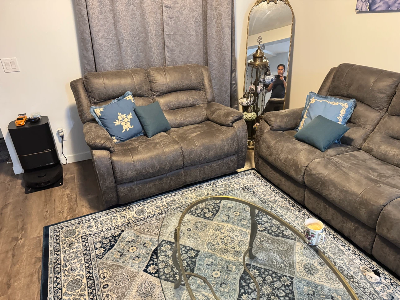Grey Reclining Sofa and Loveseat Set