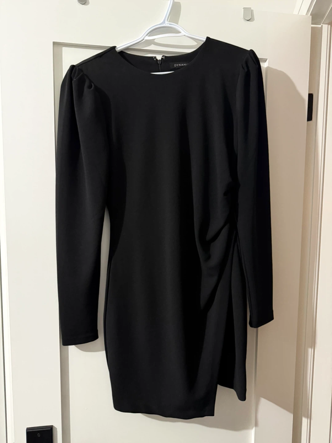 Black Long Sleeve Ruched Dress