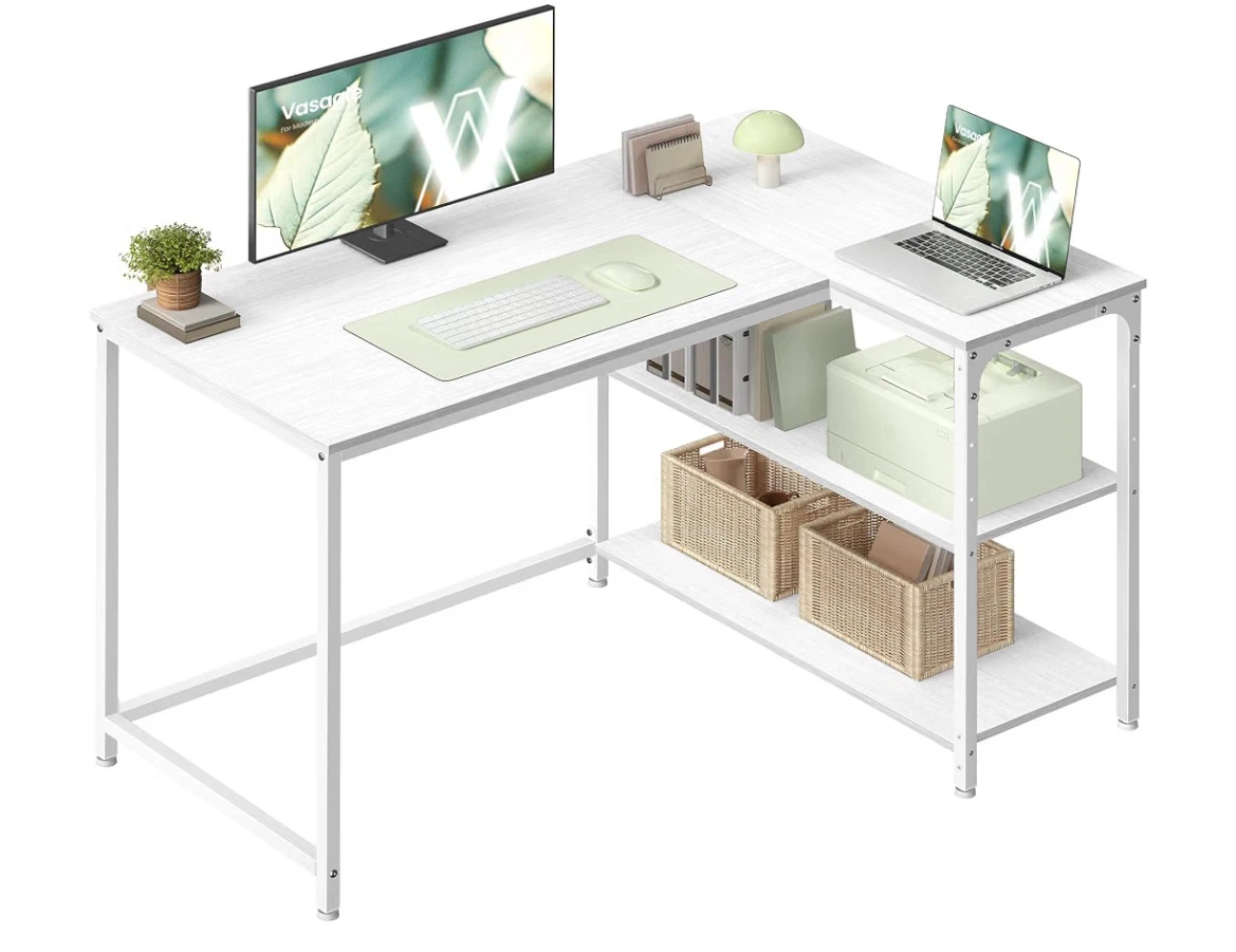 White L-Shaped Desk with Shelves