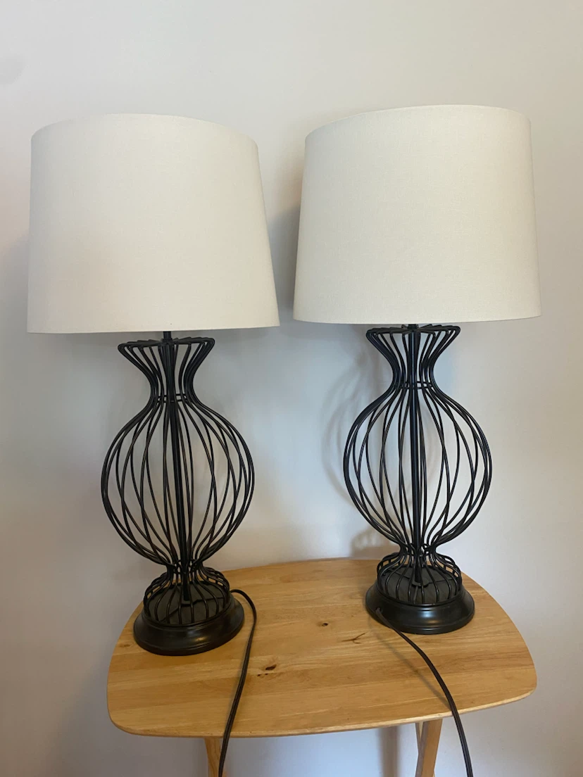 Pair of Black Wire Cage Table Lamps