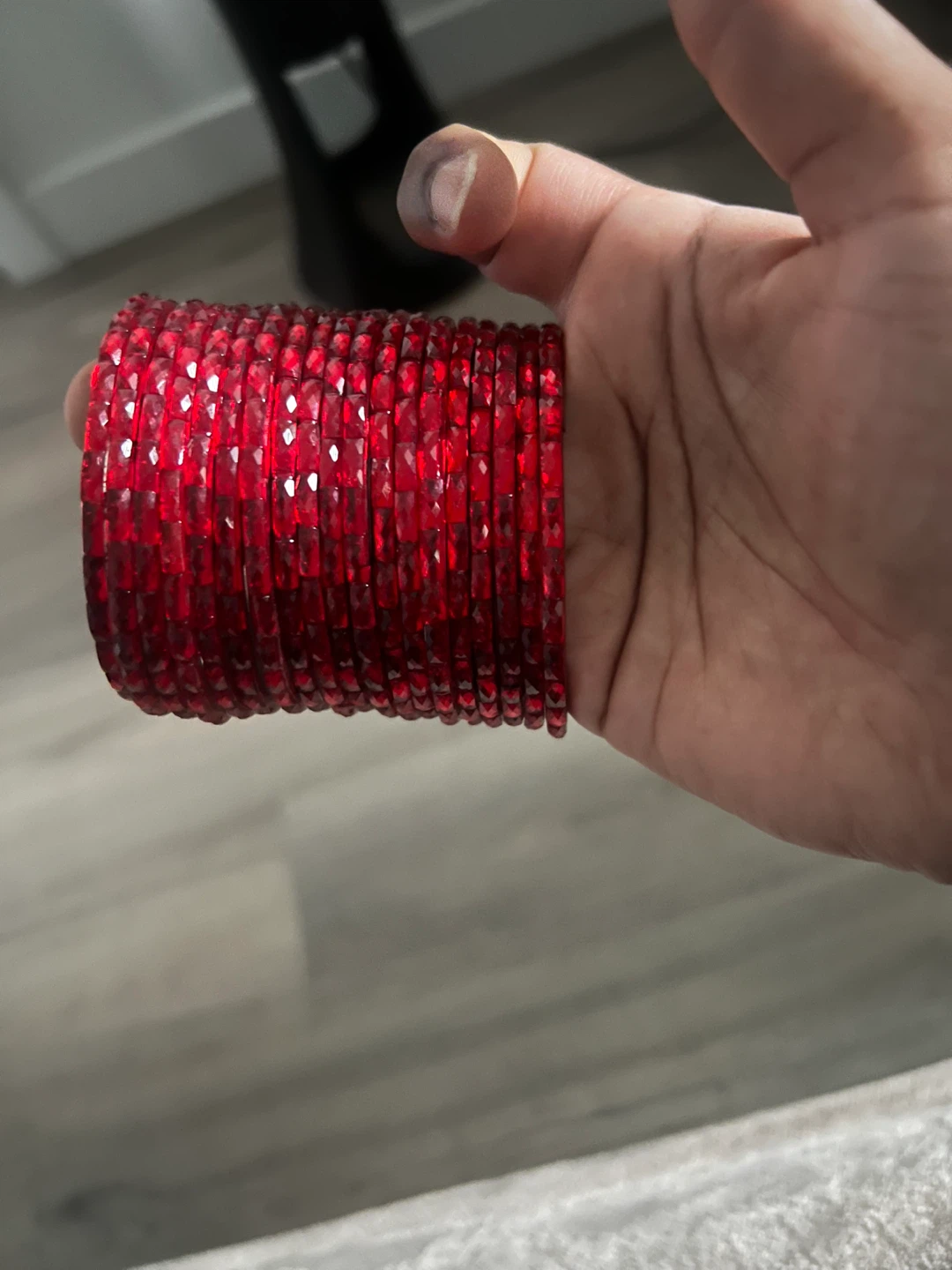 Red faceted bangle set glass -19 bangles