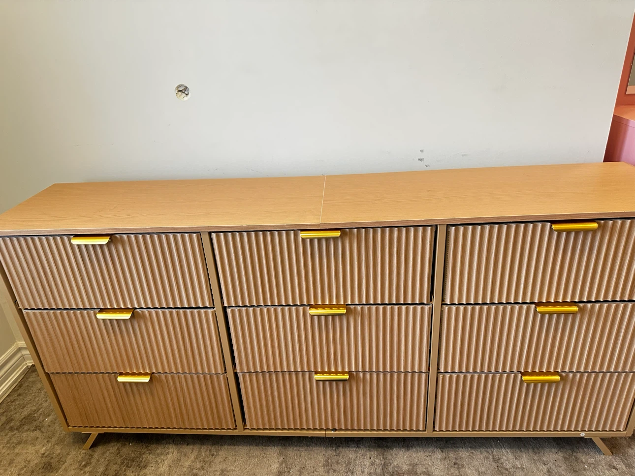 Fluted fabric Dresser with 9 Drawers