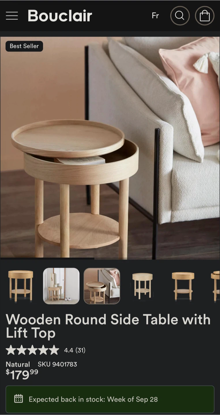 Bouchard lift top side table