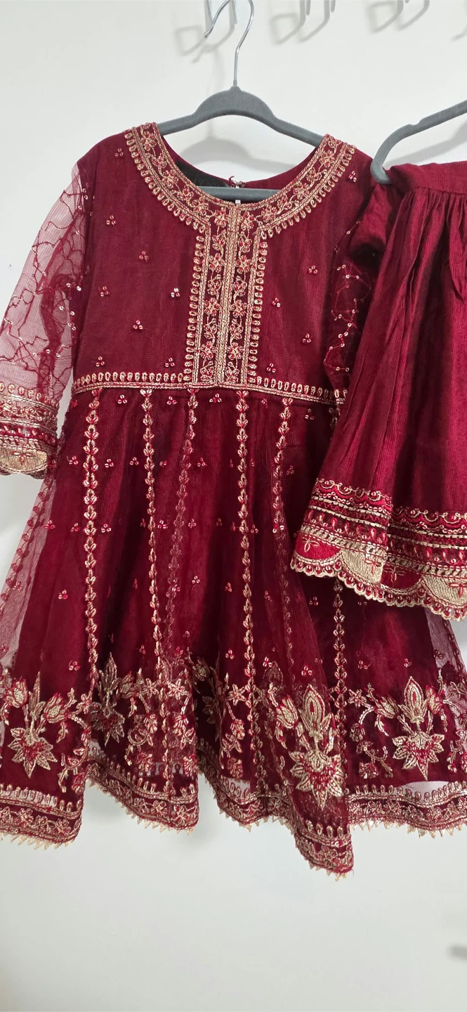 Girls Marroon Embroidered Outfit