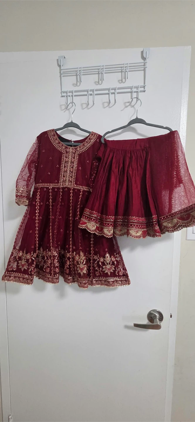 Girls Marroon Embroidered Outfit - photo 2