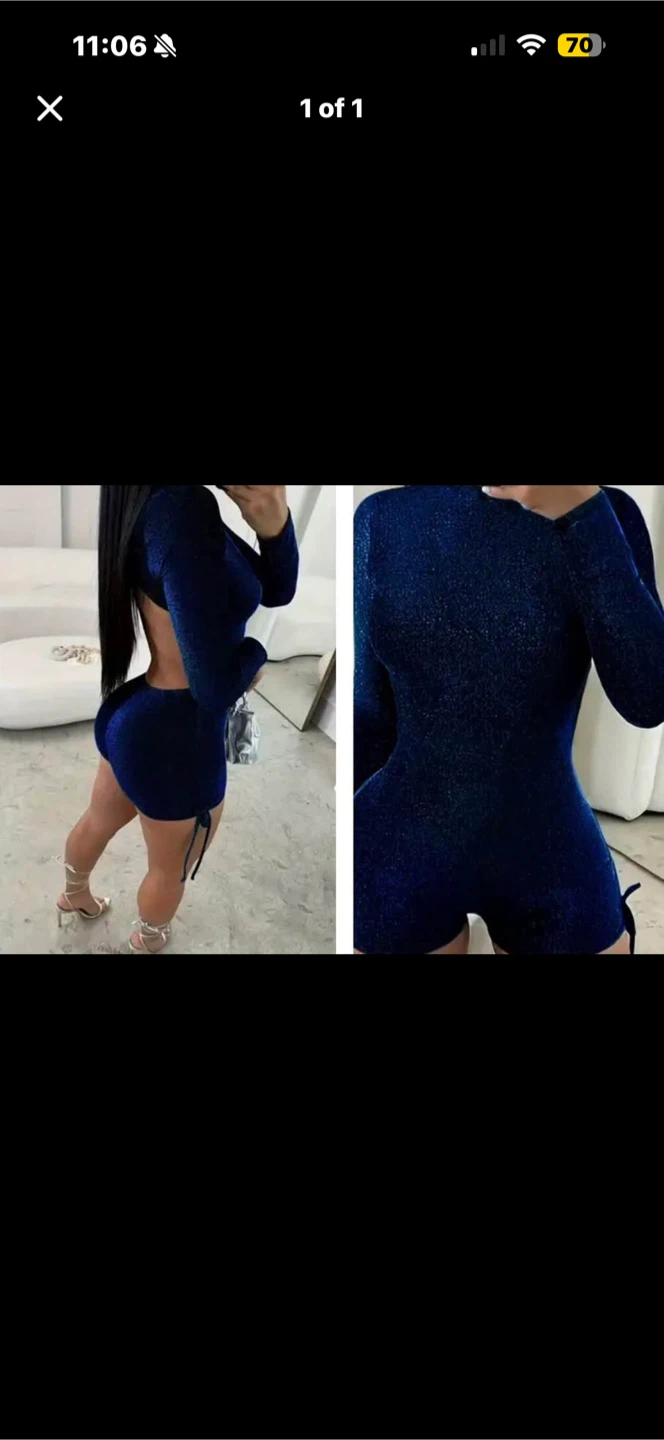 Brand New Blue sparkly long sleeve romper. Size Med