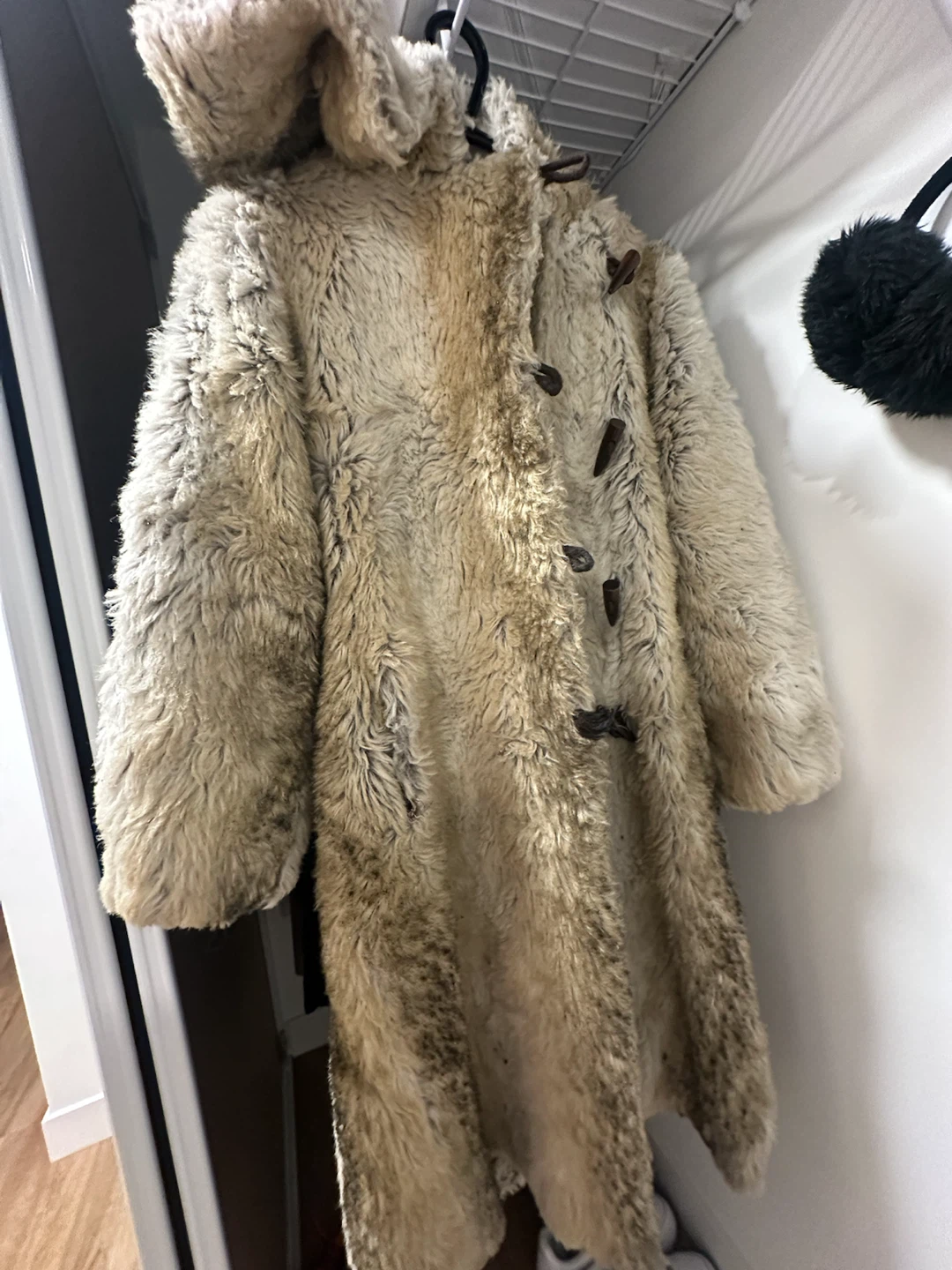 Vintage Faux Fur Hooded Toggle Coat