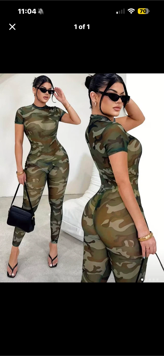 Brand New Sheer Camo Short Sleeve Jumpsuit. Size small