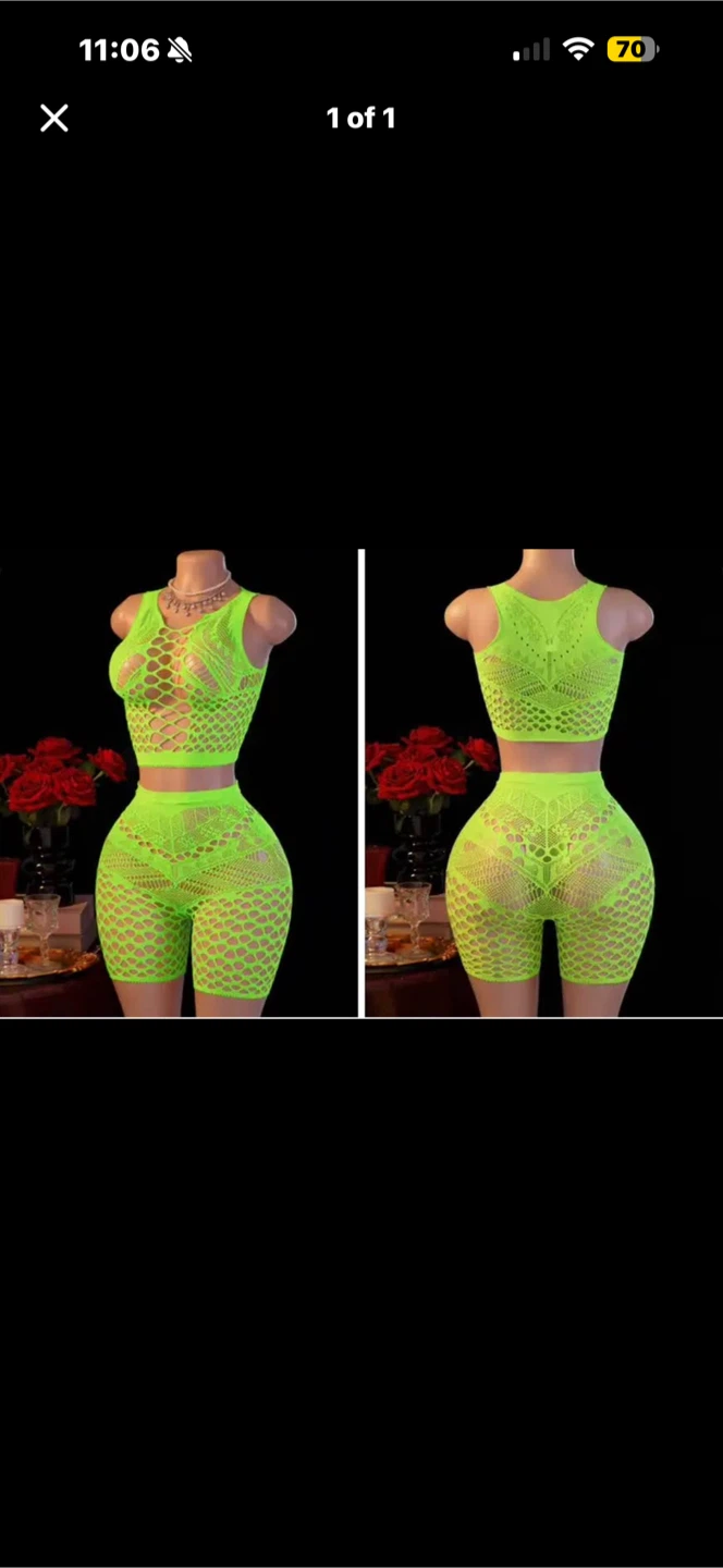 Neon Green Fishnet Two-Piece Set. One size (small-XL)