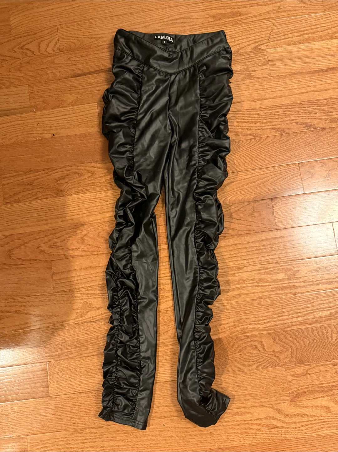 I.AM.GIA black faux leather ruched pants