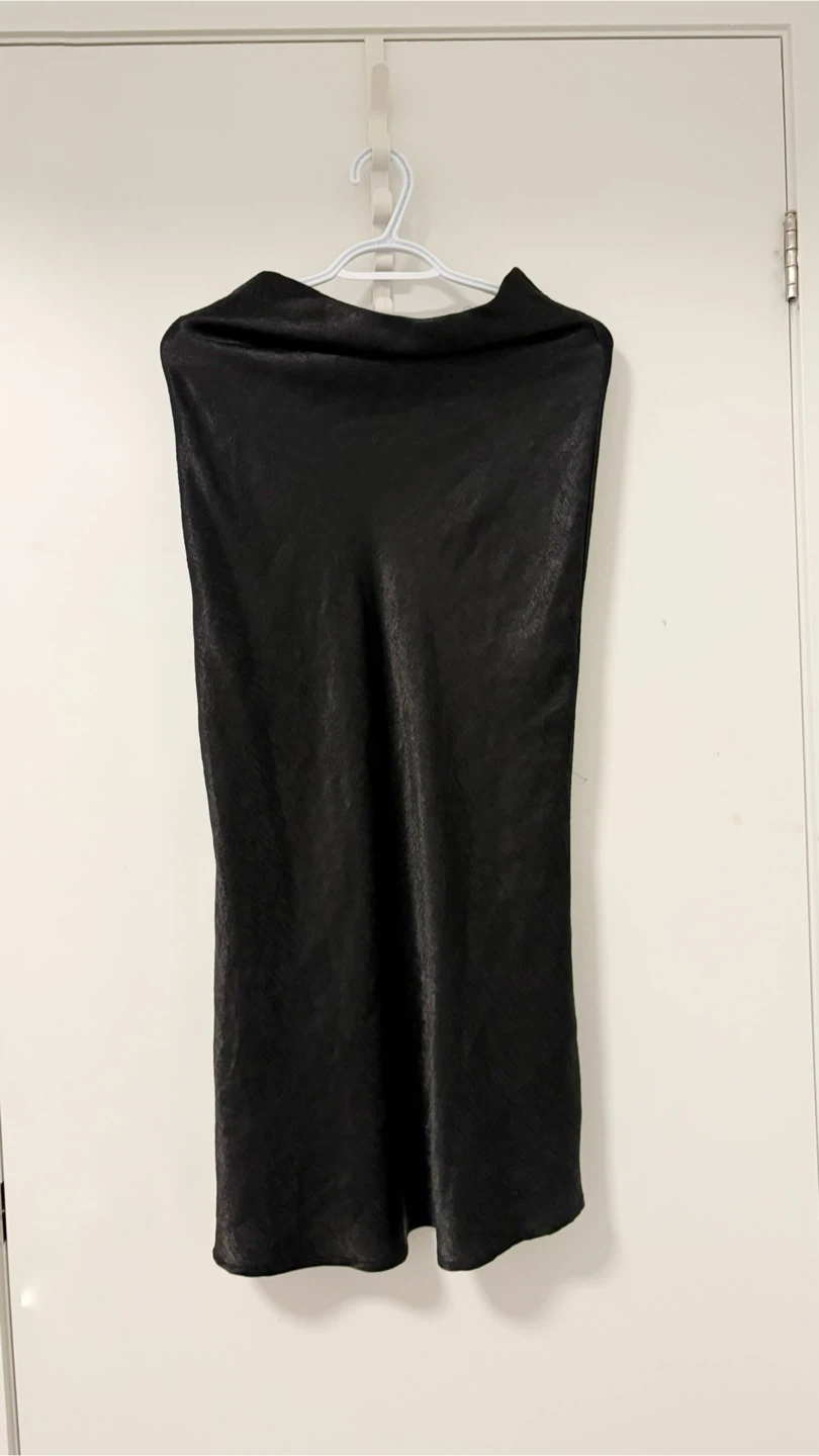 Black Satin Midi Skirt