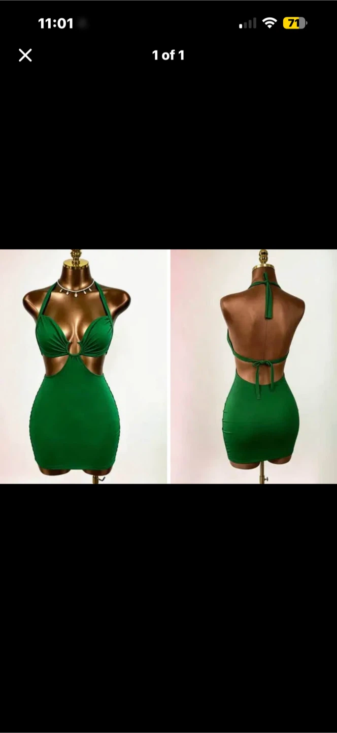Brand New Green Cut-Out Halter Mini Dress. Size small