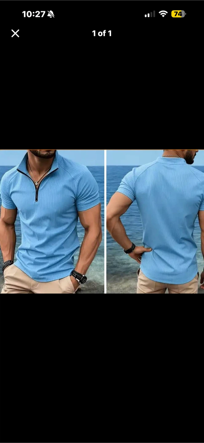 Brand New Blue Ribbed Quarter Zip Shirt. Size Large