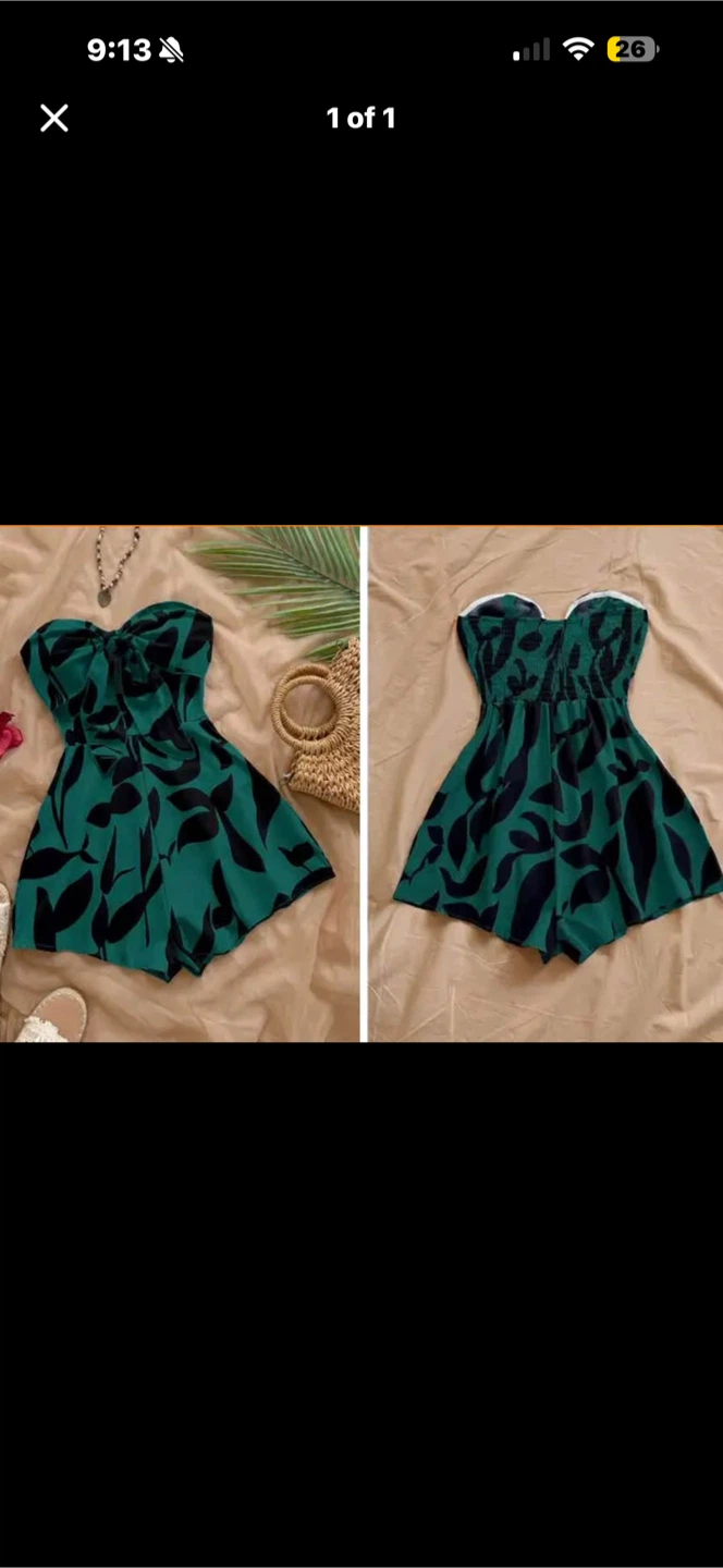 Brand New Green and black strapless romper. Size large
