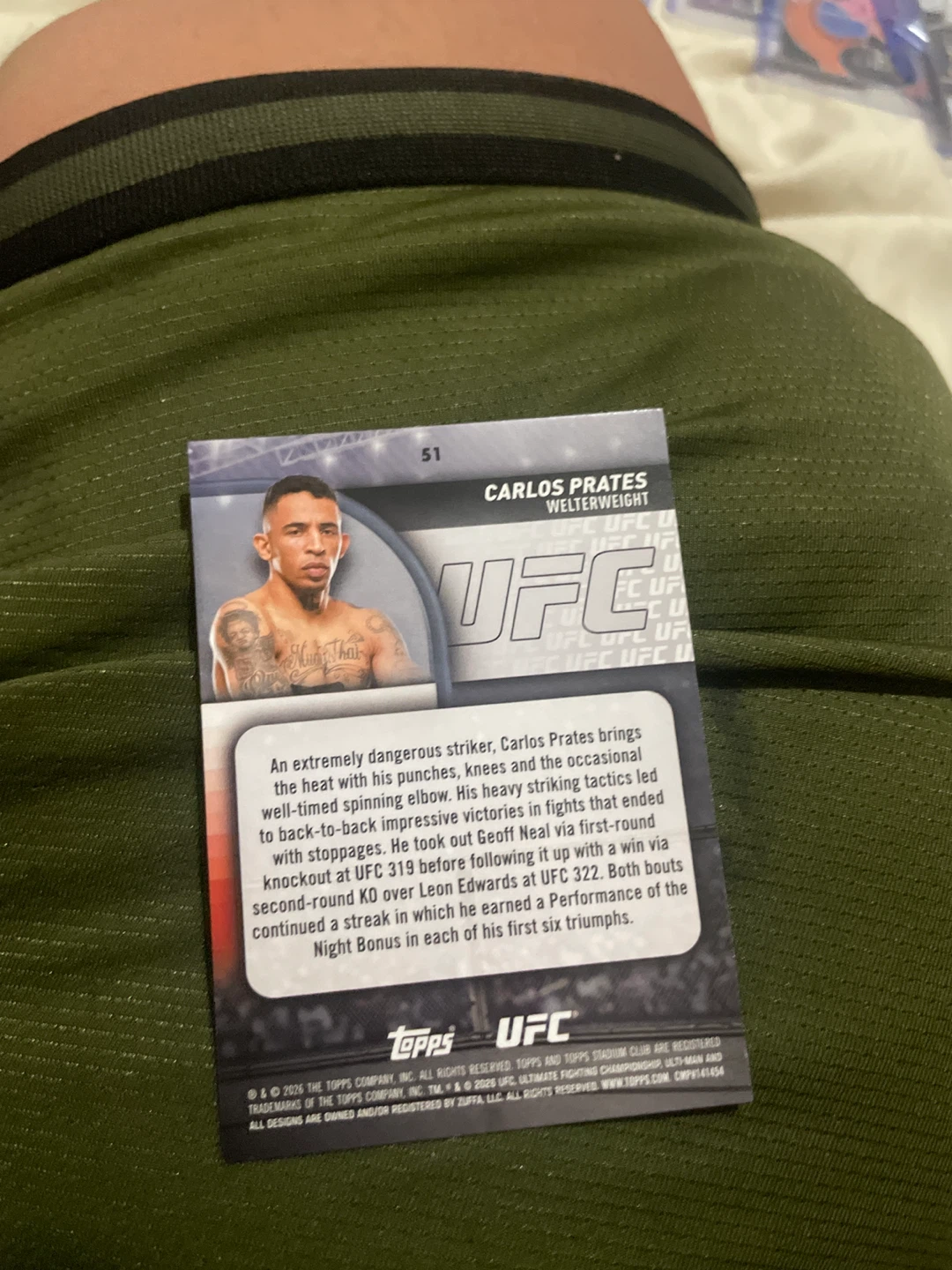 UFC Topps Trading Card - Carlos Prates Welterweight - photo 2
