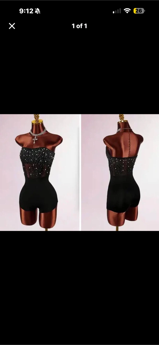 Brand New Black strapless rhinestone romper. Size large