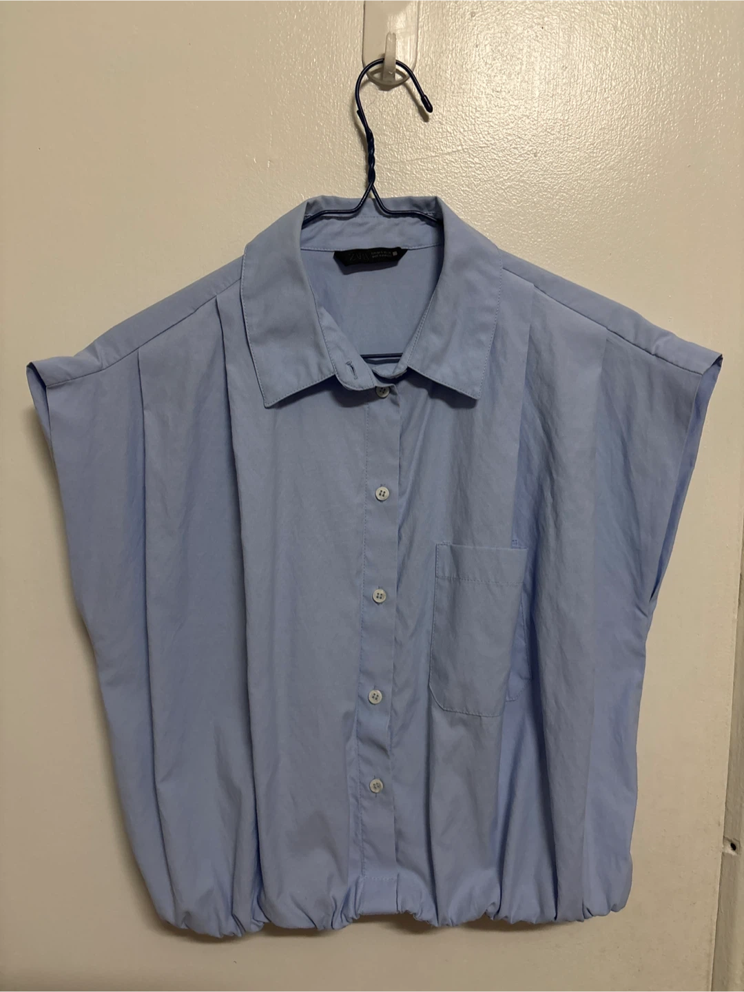 Blue Cropped Button-Up Shirt