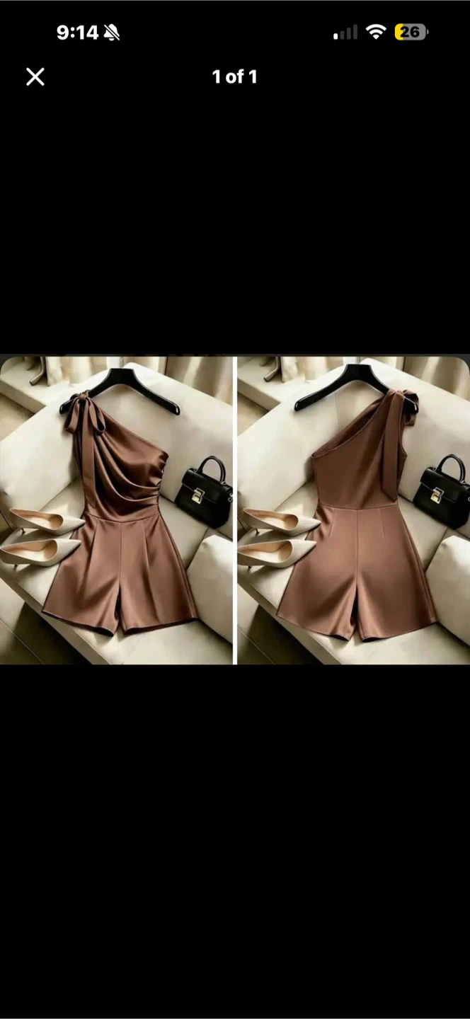 Brand New One-Shoulder Brown Romper. Size large