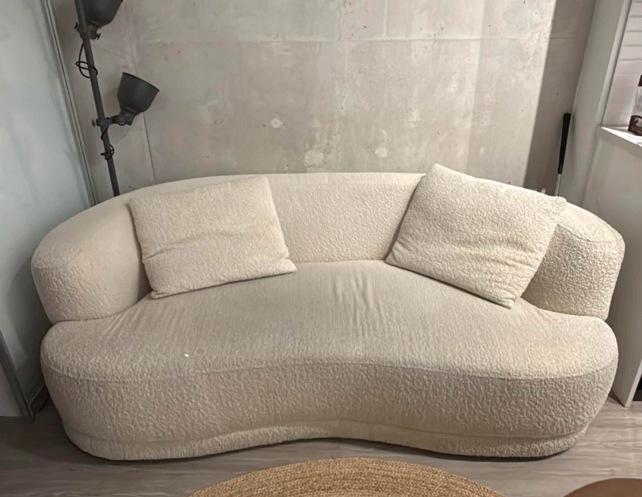 Cream Bouclé Sofa with 2 Cushions
