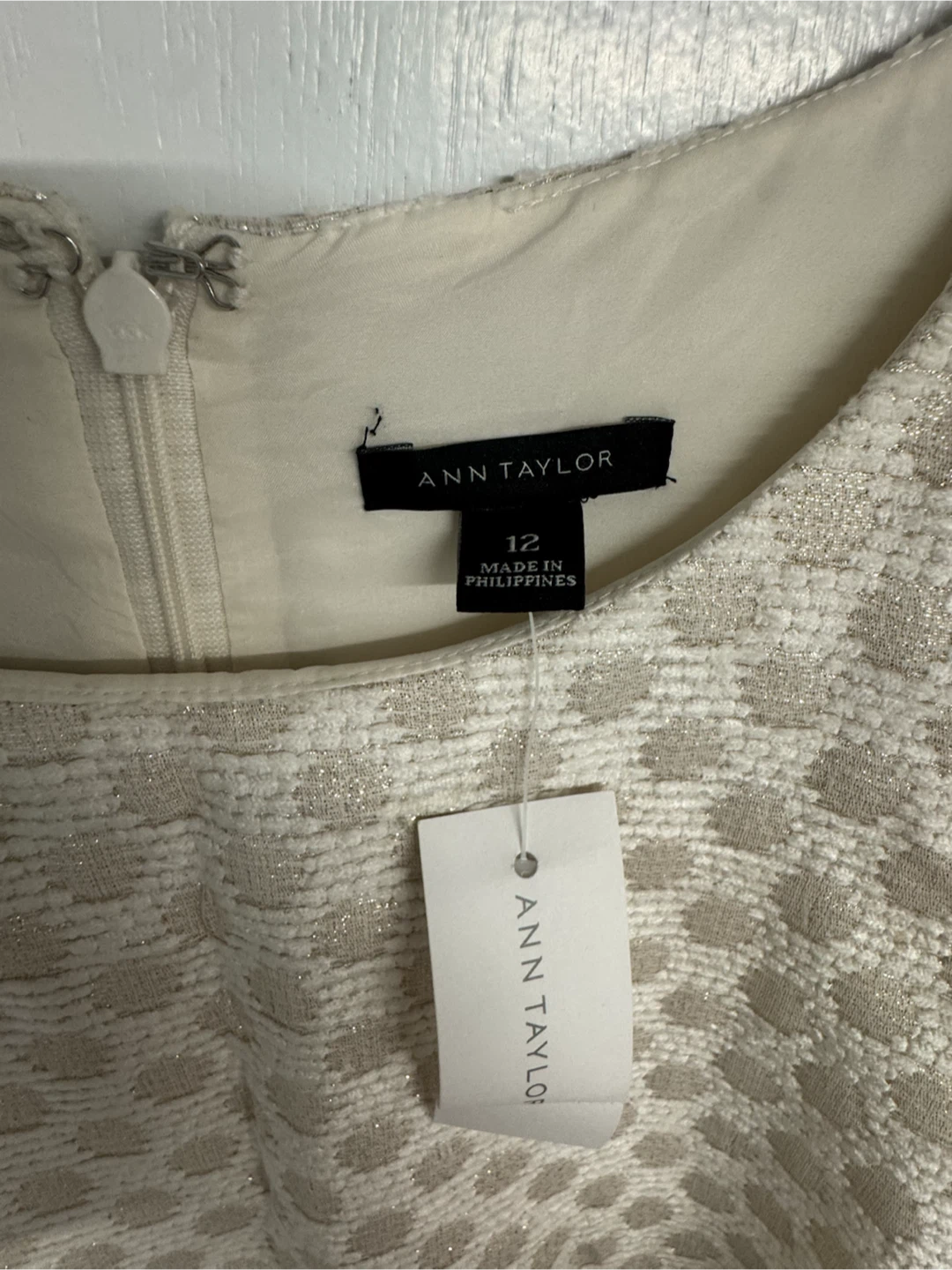 Ann Taylor Women's White Textured Fit and Flare Dress Size 12 - photo 2