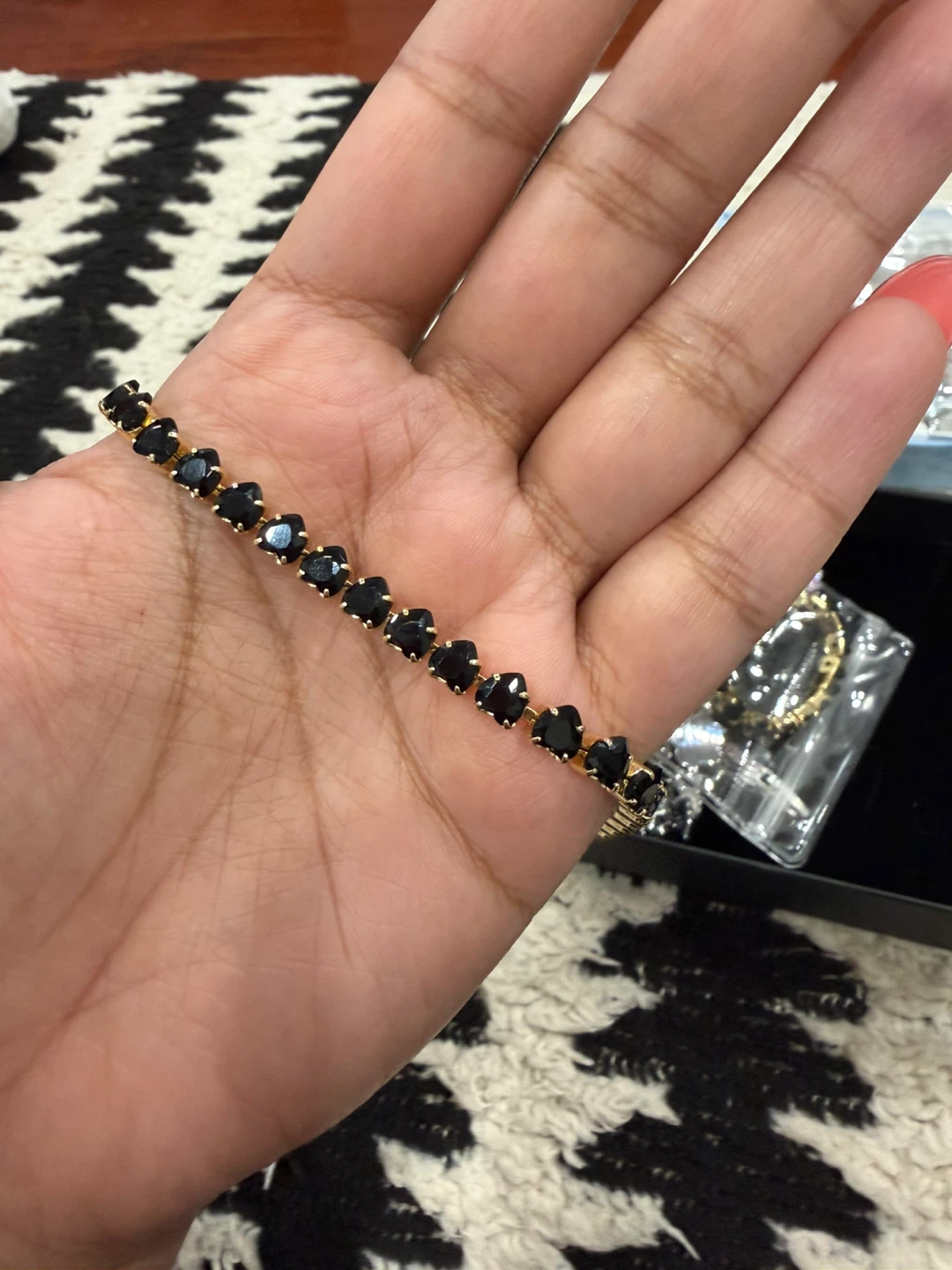 Gold Tennis Bracelet with Black Stones