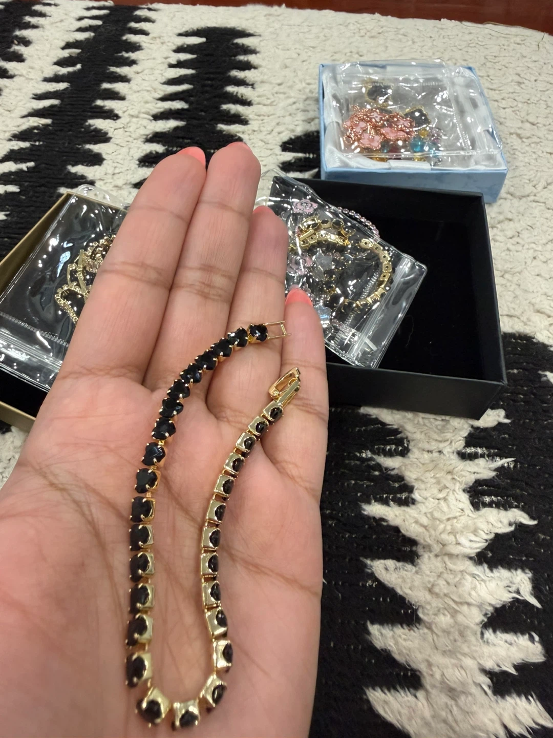 Gold Tennis Bracelet with Black Stones - photo 2