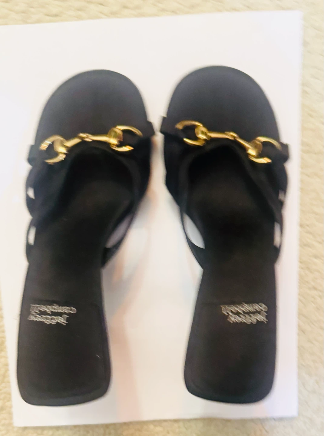 Jeffrey Campbell Black Mules with Gold Bit Detail