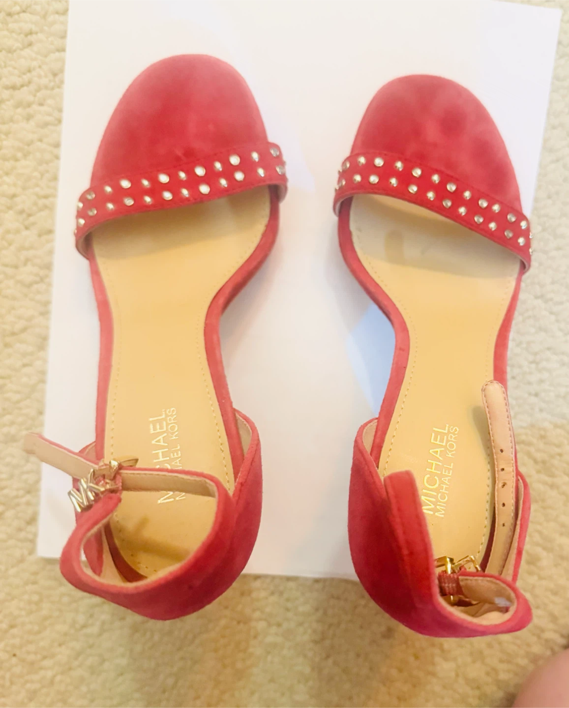 Michael Kors Red Suede Studded Ankle Strap Heels