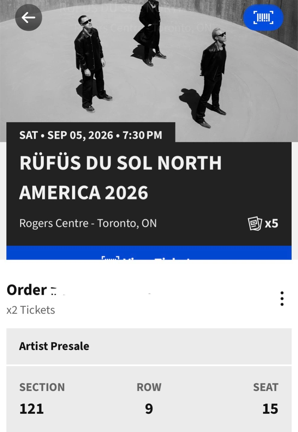 RÜFÜS DU SOL Tickets Rogers Centre - Sep 5, 2026 - photo 2