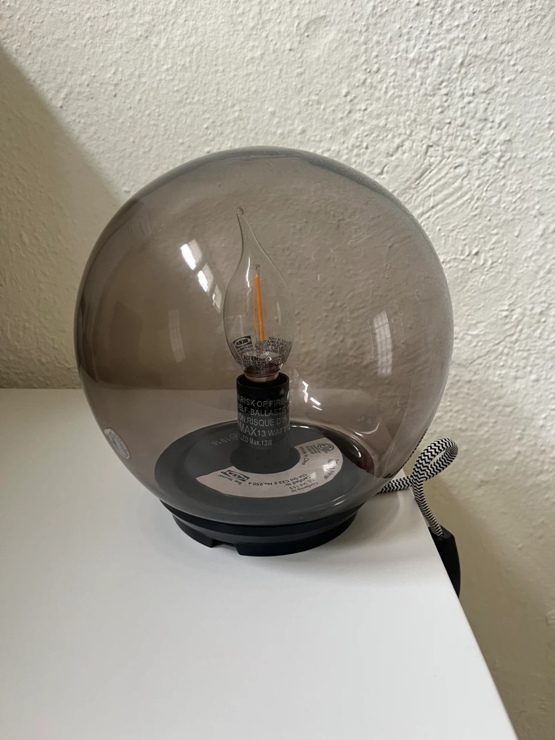 IKEA Fado Table Lamp Tinted Gray Glass