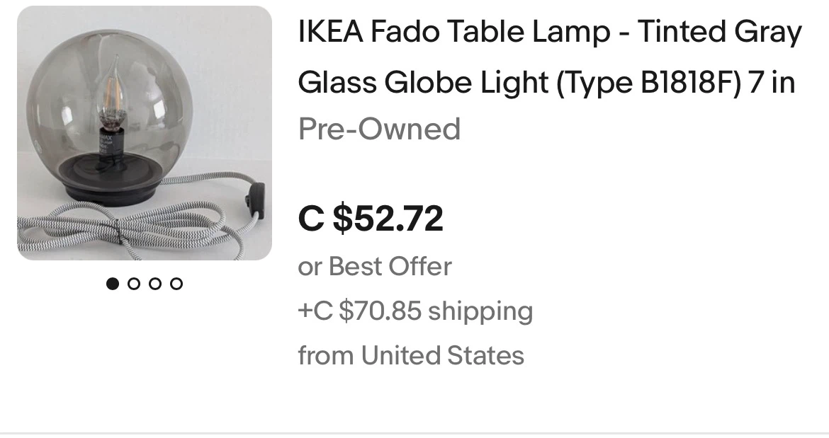 IKEA Fado Table Lamp Tinted Gray Glass - photo 2