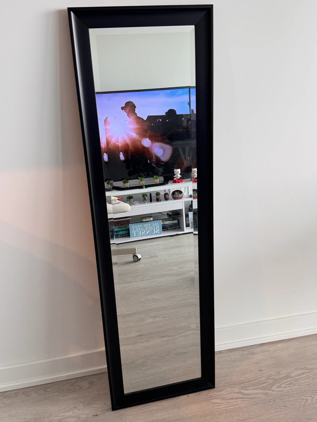 Full length mirror with black frame