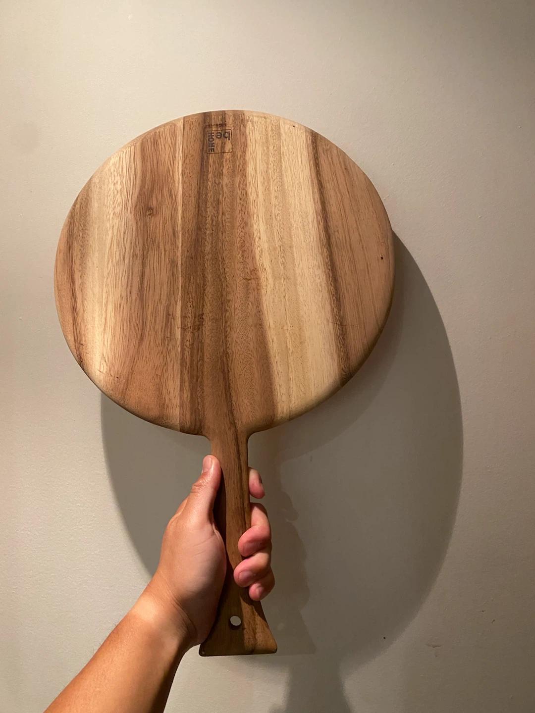 be home round wooden serving board