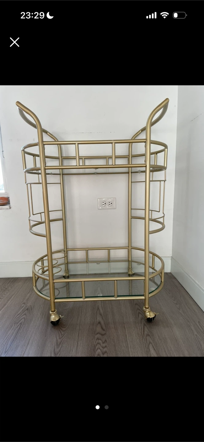 Gold Bar Cart with Glass Shelves