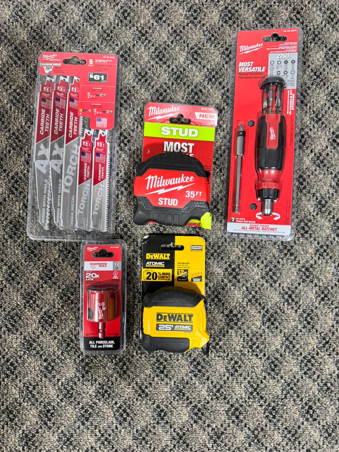 Assorted Milwaukee and DeWalt Construction Tools