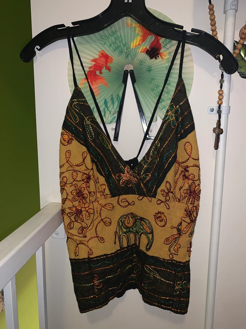 Earthy Boho Strap top possibly vintage