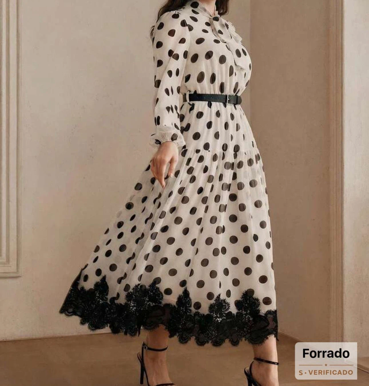 Polka Dot Dress with Lace Trim