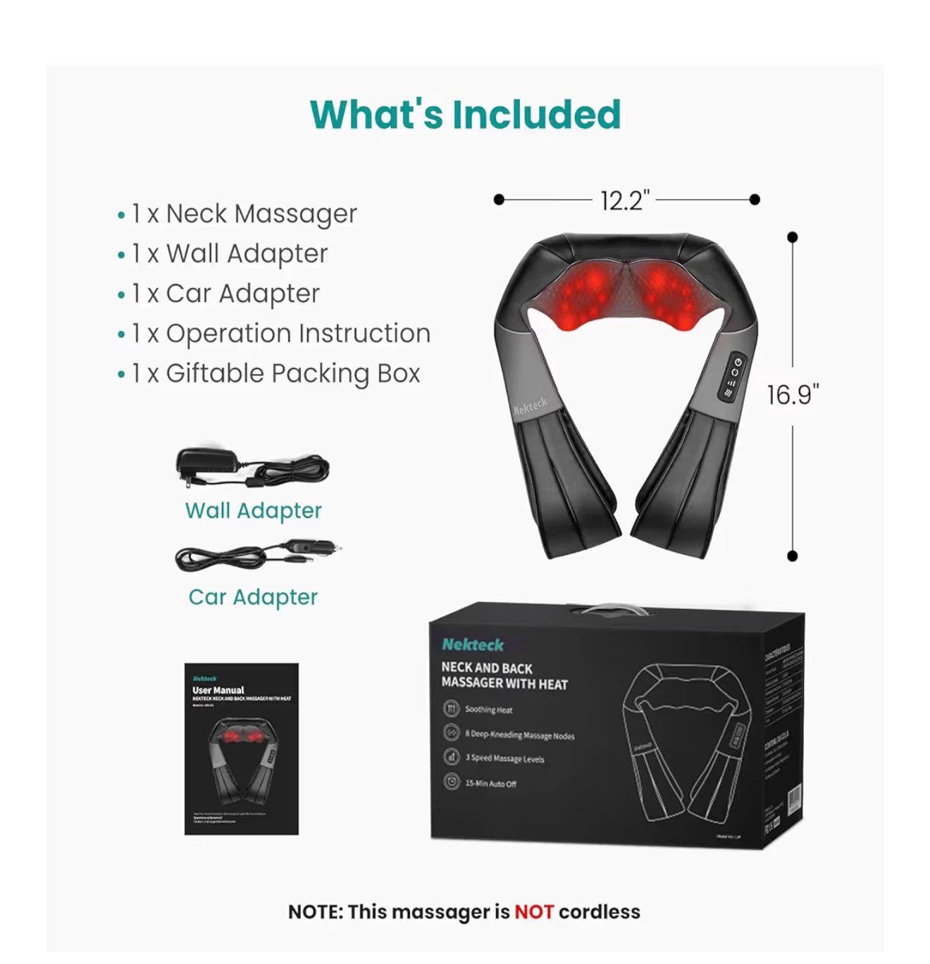 Nekteck Neck and Back Massager with Heat - photo 4