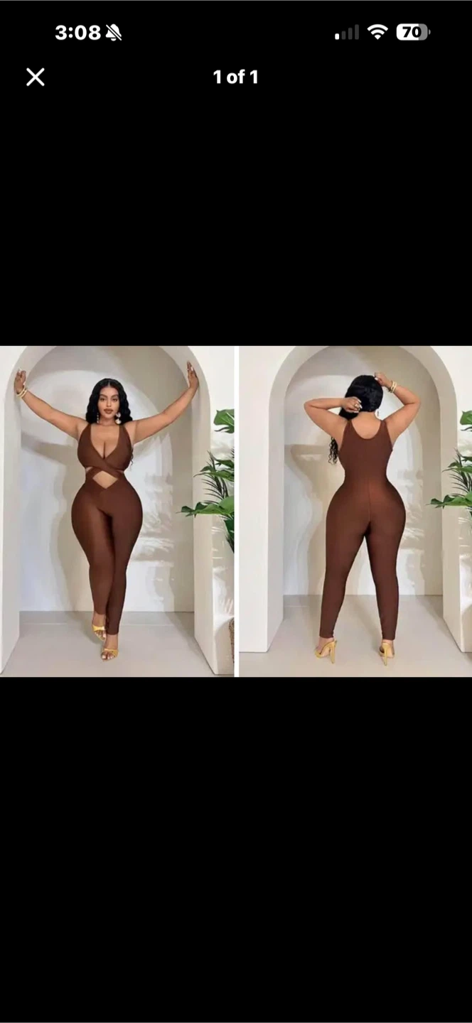 Brand New plus Size Brown cut-out jumpsuit. Size 1XL