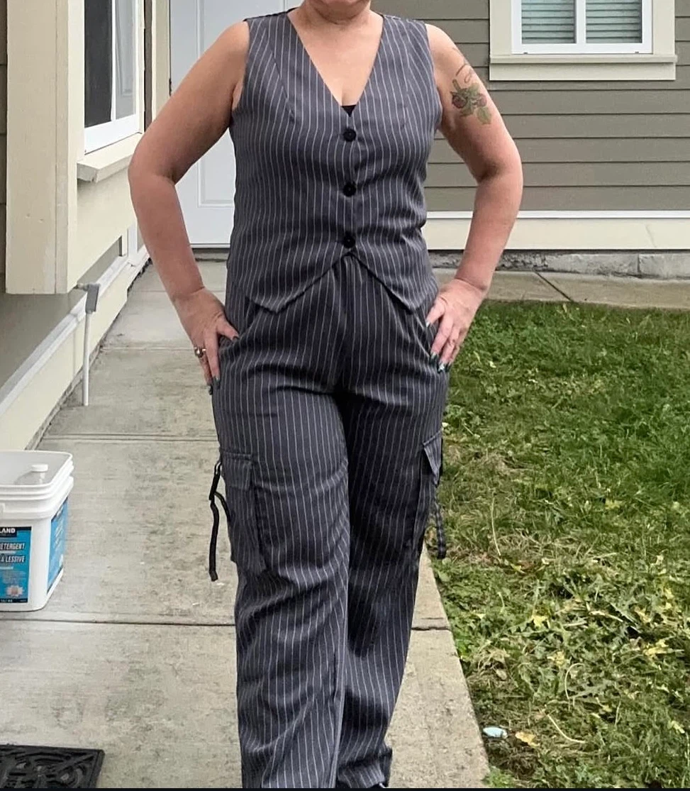 CHICME Pinstripe Vest and Cargo Pants Set
