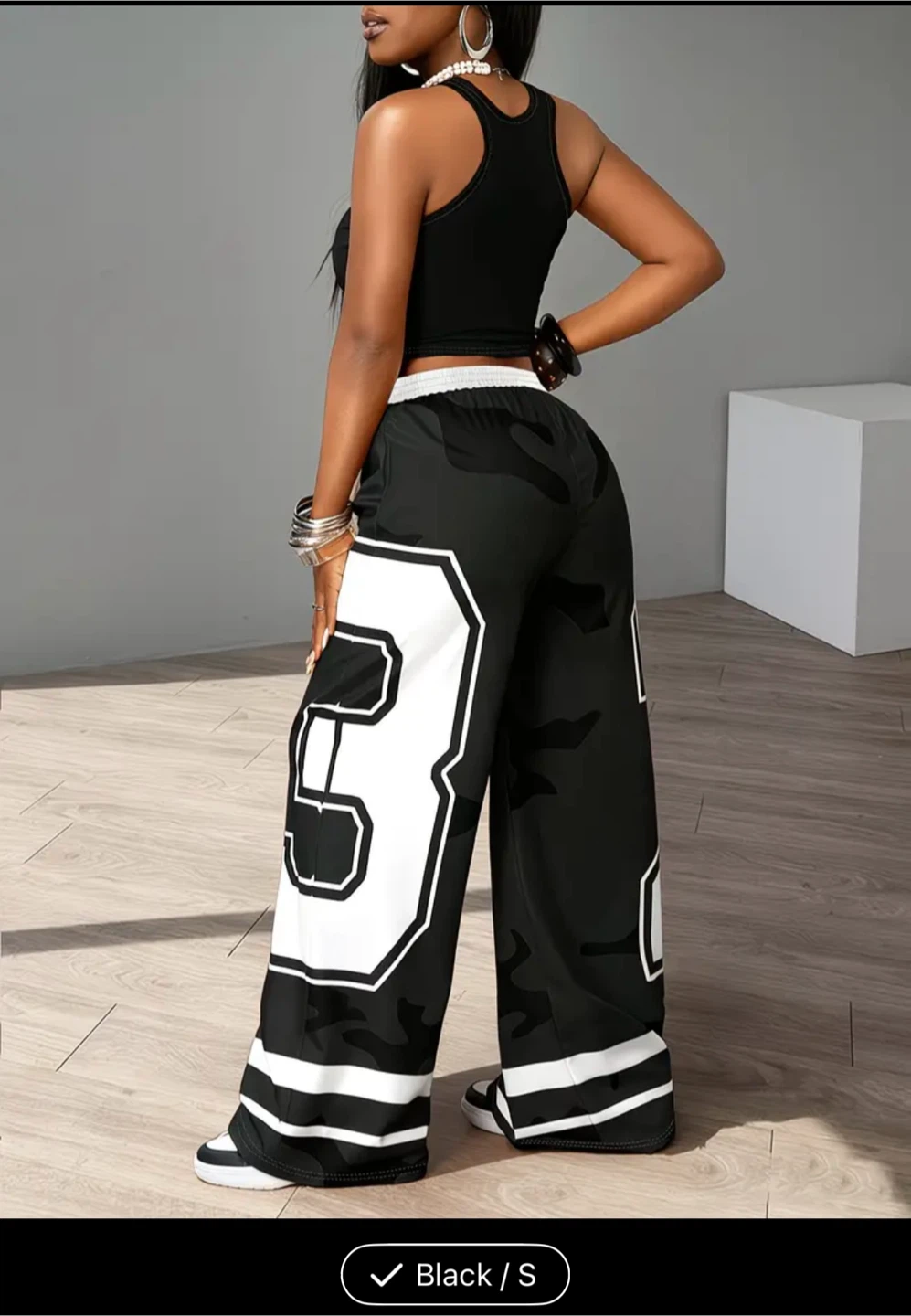 Black and white graphic wide-leg pants - photo 3
